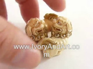 Mammoth Ivory Netsuke - Twin Chinese Lions