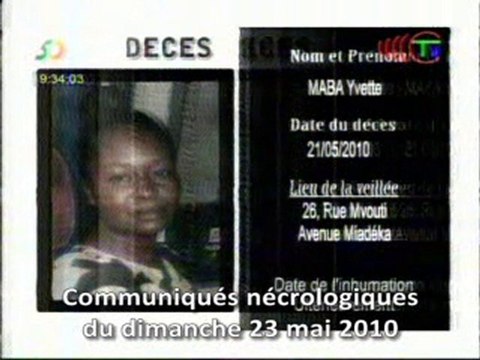 Communiqués nécrologiques du 23-05-10