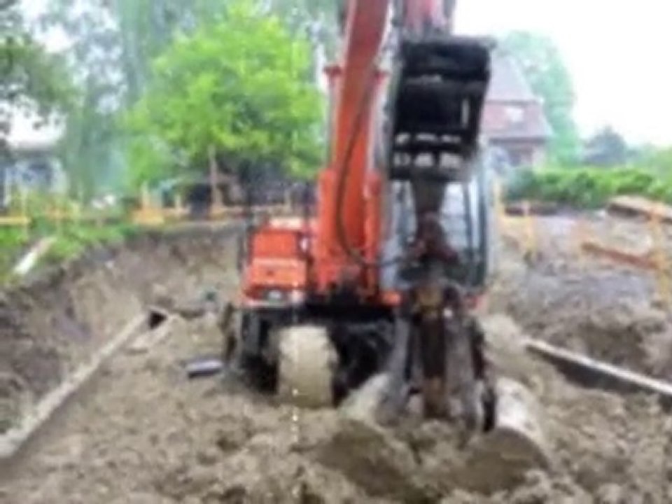 inondation chantier, maison passive à bondues