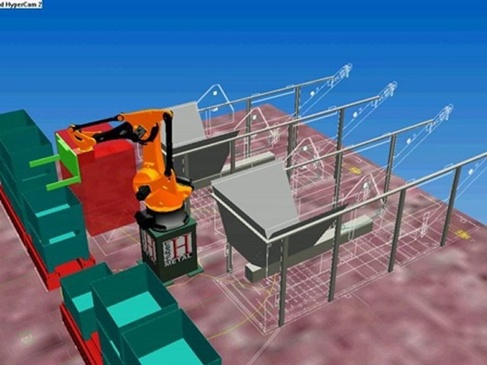 Modélisation intégration robot Kuka vide palox avec lavage