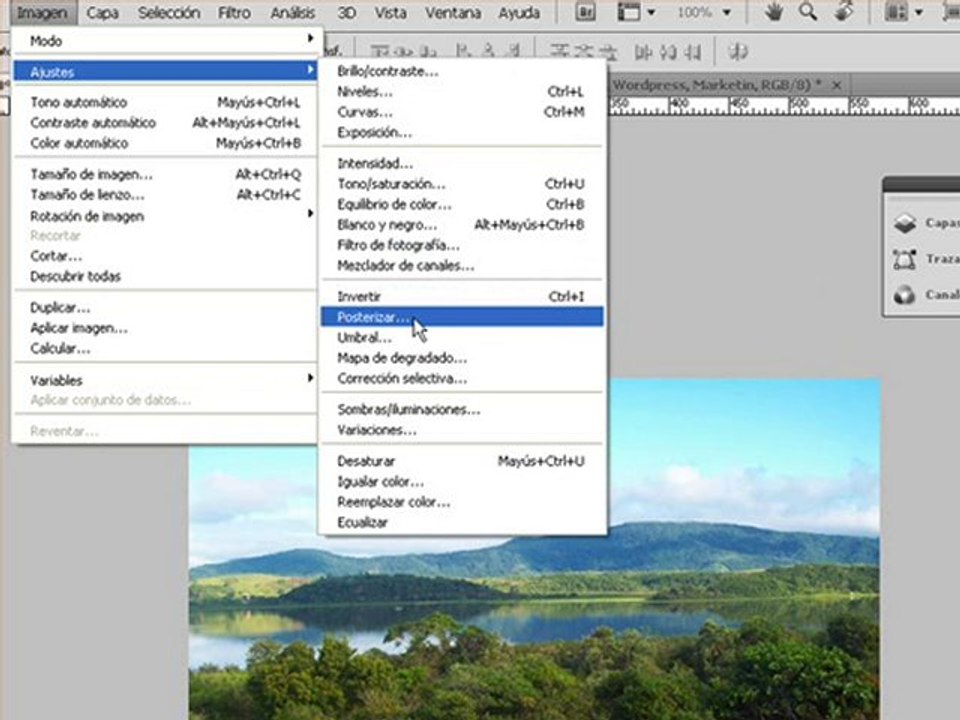 Menu ajustes de Photoshop CS4