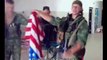 Russian Army Members trample and burn United States flag