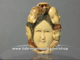 mammoth ivory netsuke Face of Seven Lucky Gods H1503
