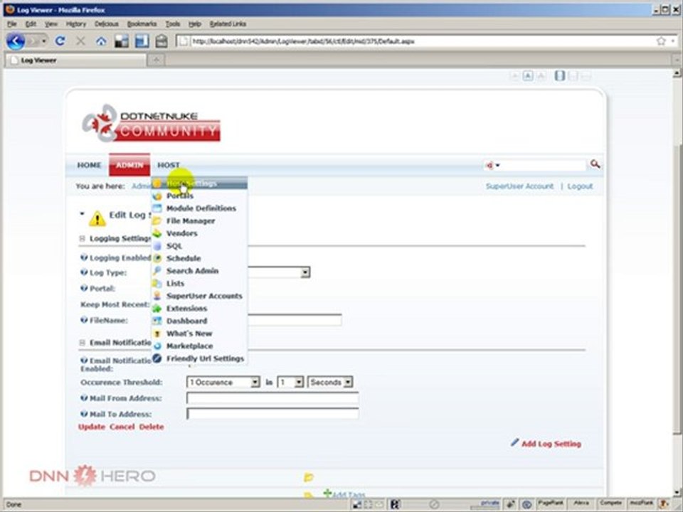 DotNetNuke Tutorial, Understanding the Event Log feature