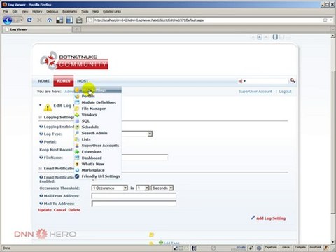 DotNetNuke Tutorial, Understanding the Event Log feature