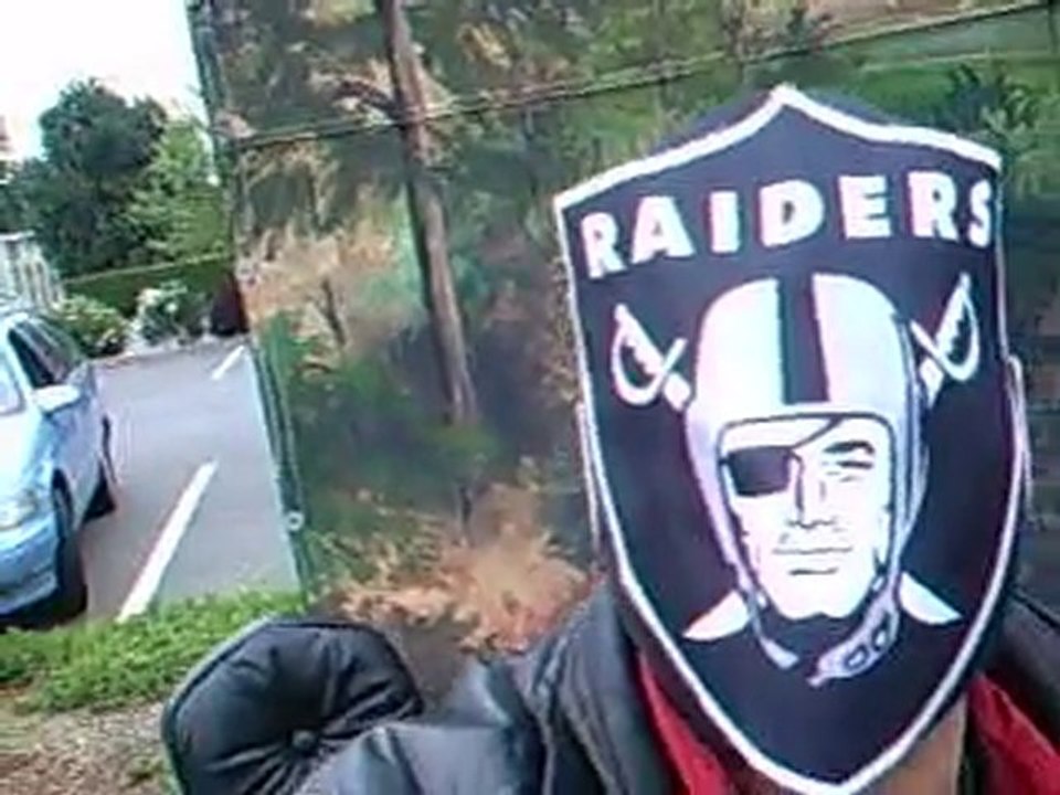 Raider man on motorcycle.