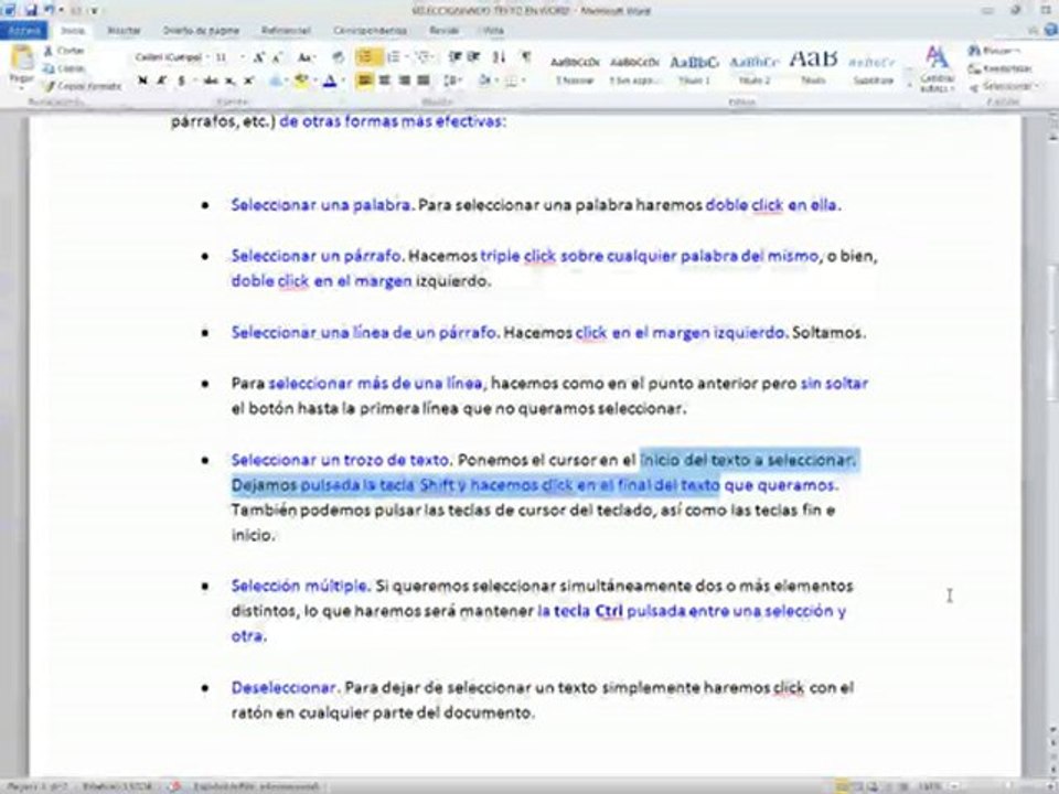 AprendeCosas.es: Seleccionando texto en MS Word