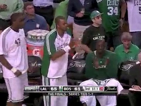 The Celtics run the break and Tony Allen finishes the play w