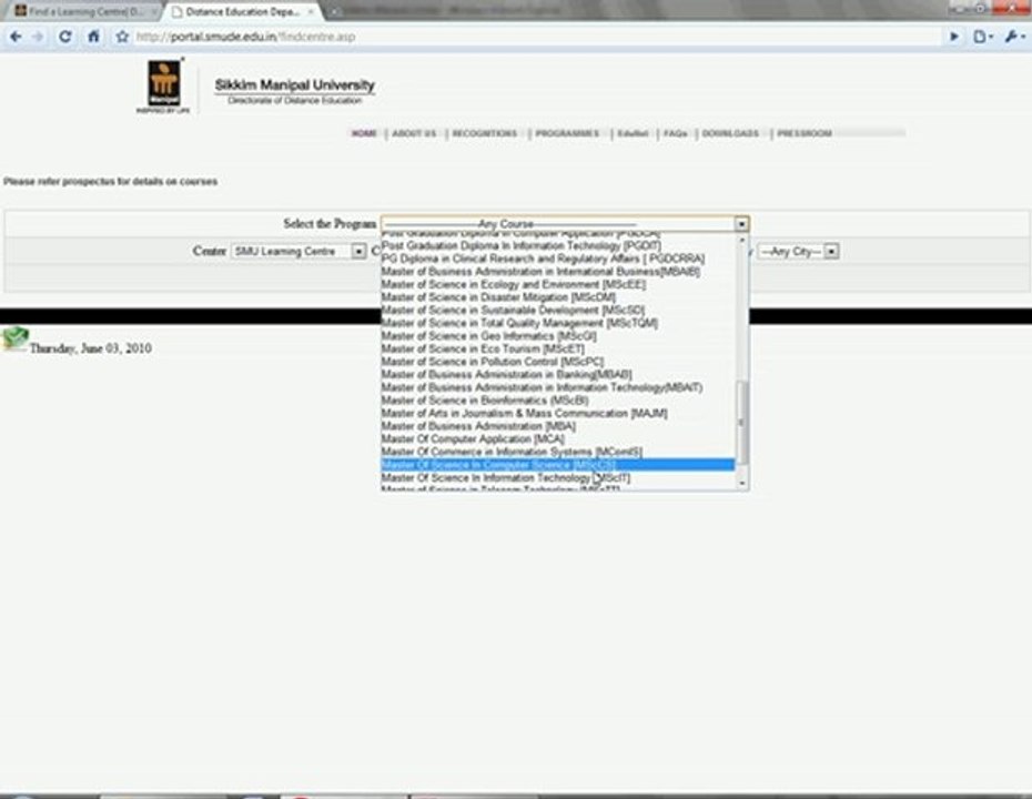 Learning Centres of Sikkim Manipal University Distance Educn