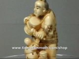 Mammoth Ivory Netsuke FATHER & SON Carving H1266