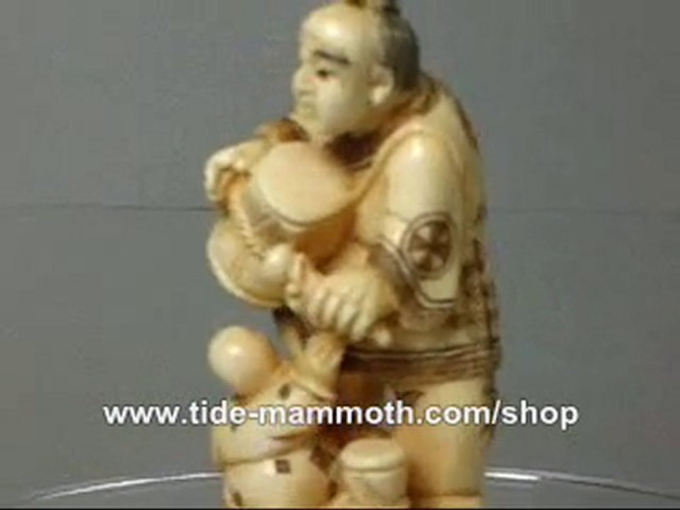 Mammoth Ivory Netsuke FATHER & SON Carving H1266