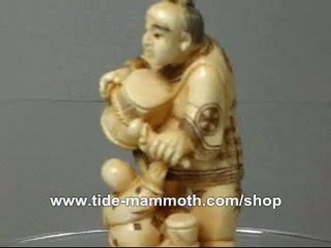 Mammoth Ivory Netsuke FATHER & SON Carving H1266
