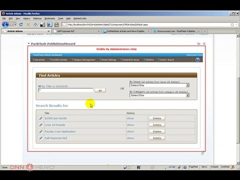 DotNetNuke Tutorial, PackFlash Publishing module review 2/3