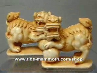 mammoth ivory animal netsuke Pair of Foo Dogs N3026