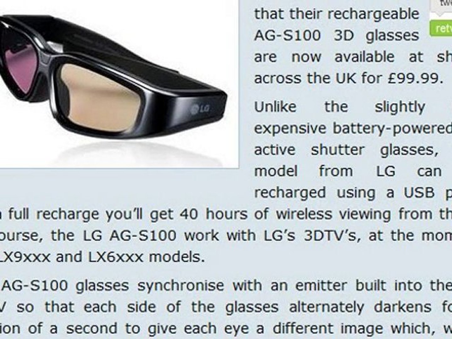 LG AG-S100 Rechargeable 3D Glasses - video Dailymotion
