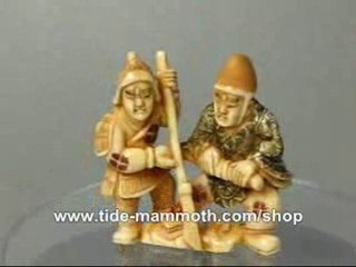 mammoth ivory figurine netsuke Two Samurai Training H1556