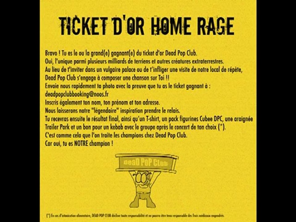 DEAD POP CLUB Ticket d'or de l'album "Home Rage"