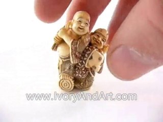 Mammoth ivory netsuke - Buddha & Daikoku