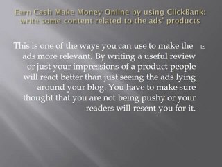 Earn Cash Make Money Online use ClickBank