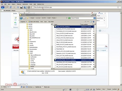 DotNetNuke Tutorial, A different way to install modules