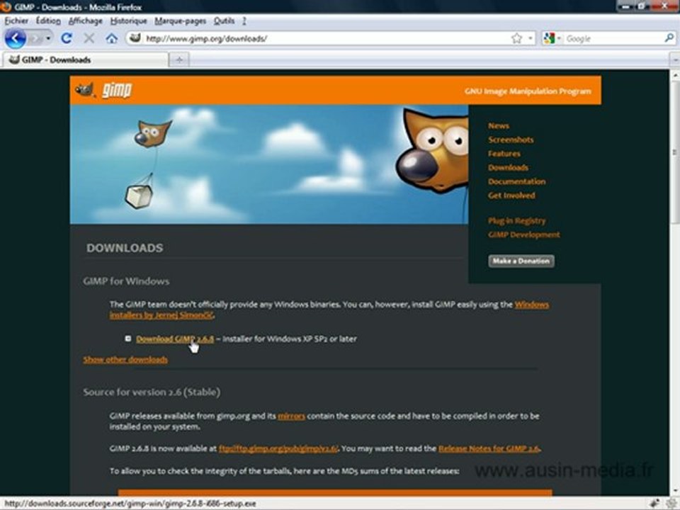 Téléchargement et installation de Gimp