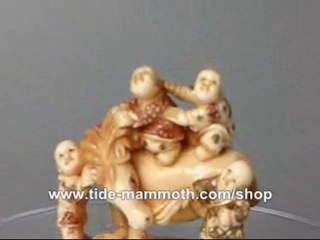 mammoth ivory figurine netsuke Kids and Horse H1561