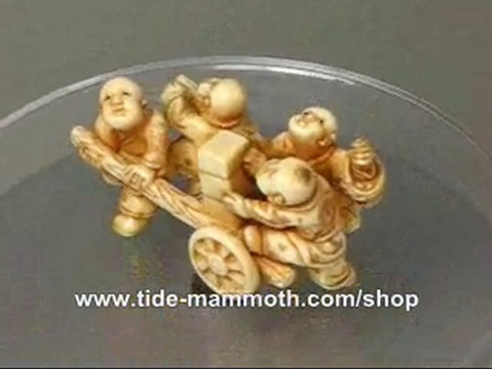 mammoth ivory figurine netsuke Four Kids and Cart H1567