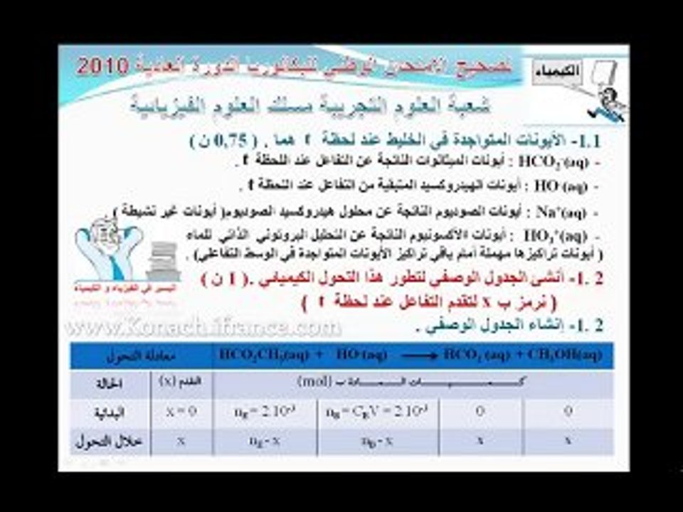 تصحيح كيمياء امتحان البكالوريا  علوم الفيزيائية