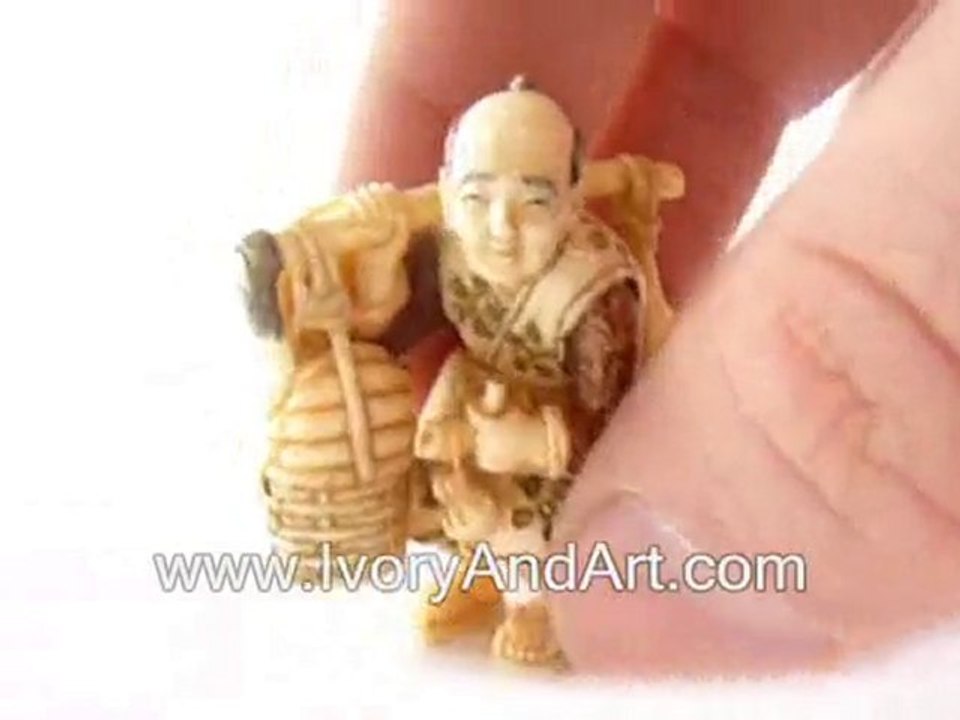 Mammoth Ivory Netsuke - Father Carrying his Son