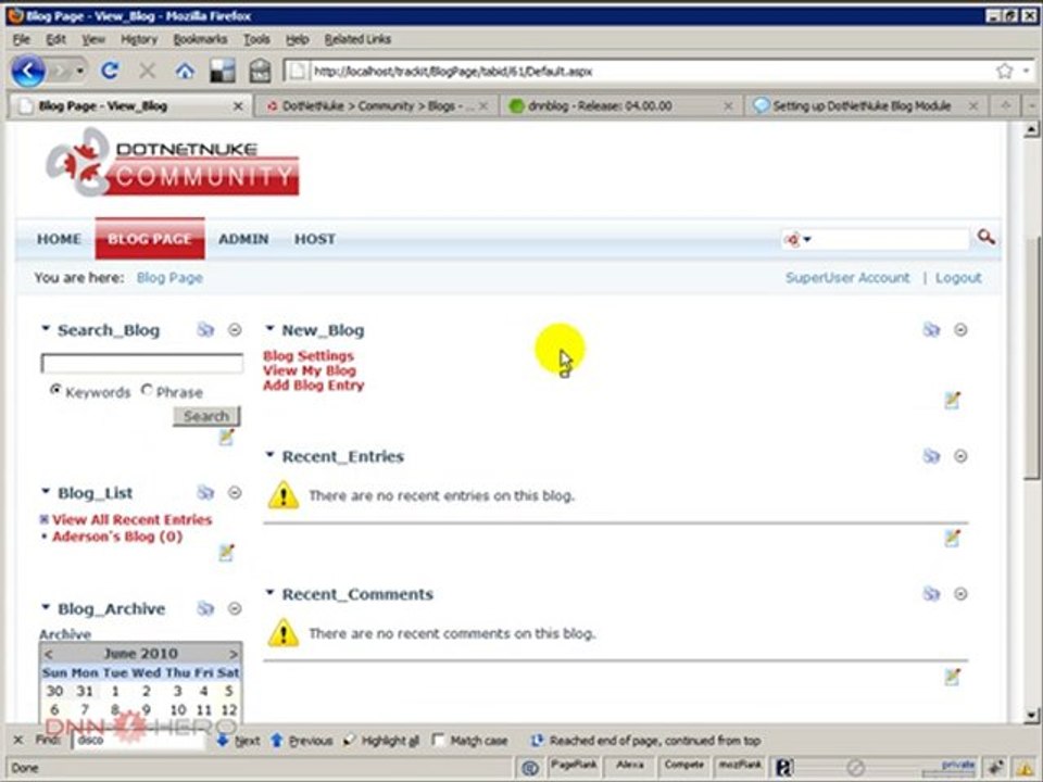 DotNetNuke Tutorial, How to setup the Blog Module 2/4