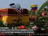 Llegan restos simbólicos de Manuelita Sáenz a Venezuela