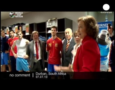 Queen Sofia visiting the Spanish team's... - no comment
