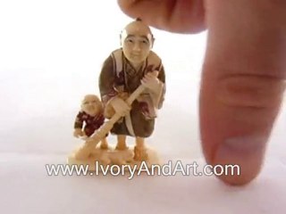 Mammoth Ivory Netsuke - Father & Son  Cleaning