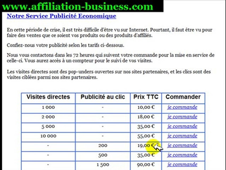 Service Publicité  sur Internet - Publicité pas cher