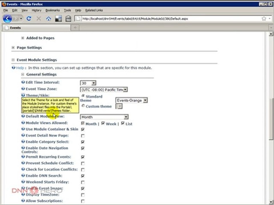 DotNetNuke Tutorial, Change the layout of the Events Module