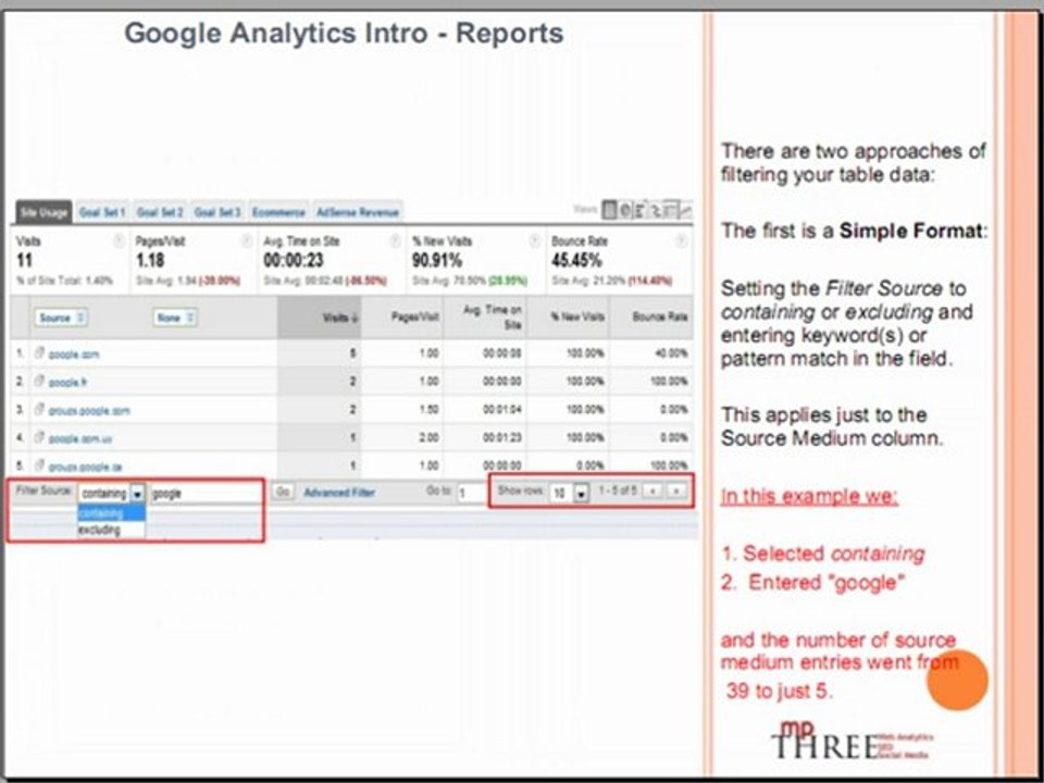 Web Analytics - Changing Table Filters
