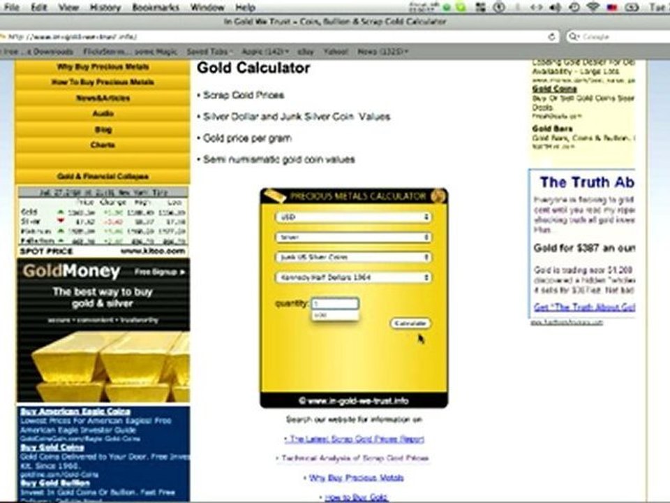Calculating Junk Silver Coin Values on Scrap Gold Calculator