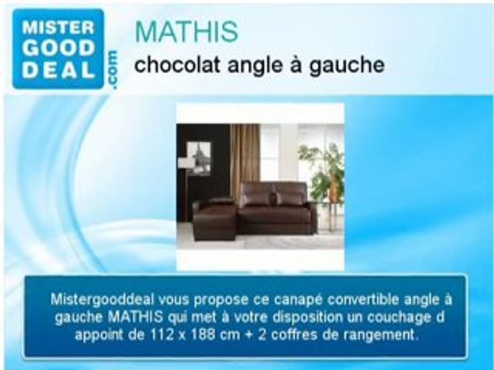 Canapé convertible, angle MATHIS chocolat angle à gauche