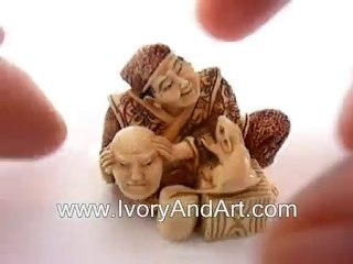 Mammoth Ivory Netsuke - Wine Man & Mask