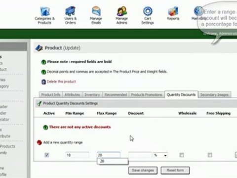 Shopping Cart software :Pinnacle Cart: enable quantity disc