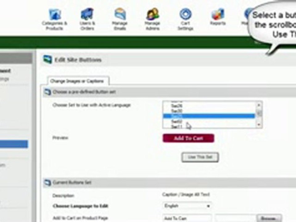 Shopping Cart software :Pinnacle Cart: update button sets