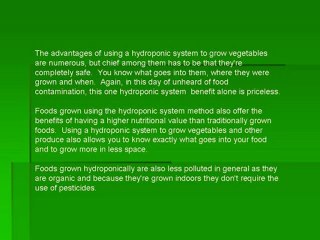 Hydroponic System - Relief for Food Contamination Stress