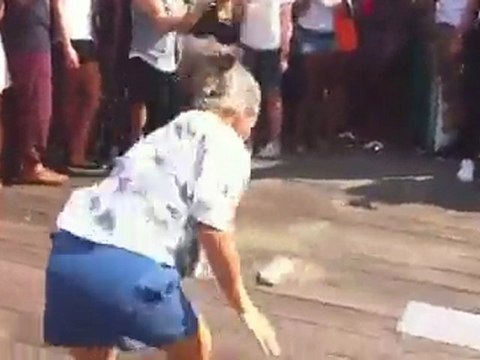 Grandma Tracy breakdancing at Mad Decent NYC block party