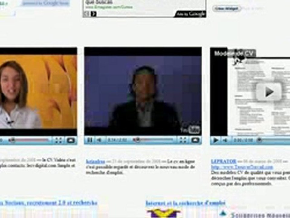 Offres d'emploi  VIDEOCURRICULUM RECHERCHE TRAVAIL VILLE