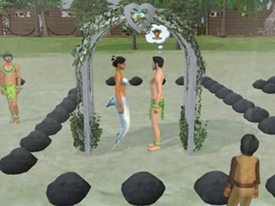 Sims 2 la venue d'une sirène et d'un couple.