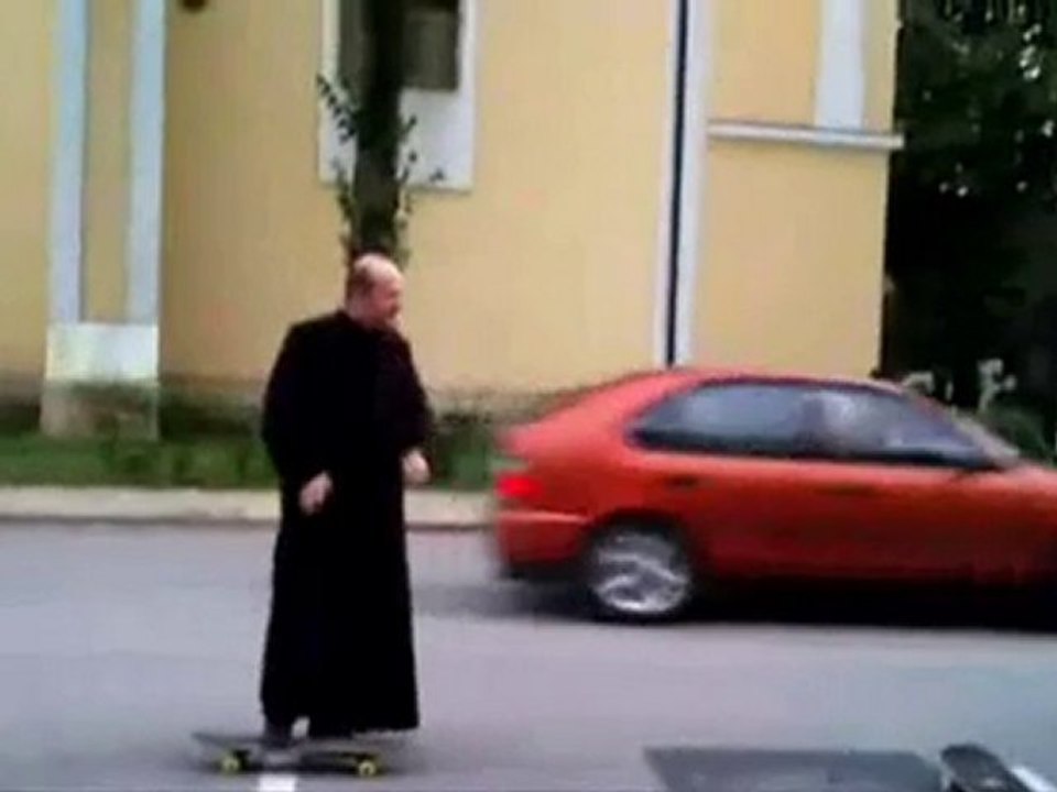 Funny Priest Skateboarding