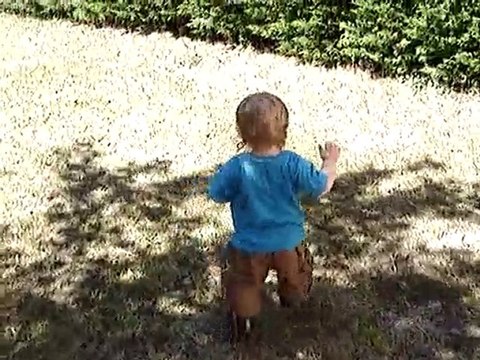 Adrien,15 mois, fait ses premiers pas dans le jardin