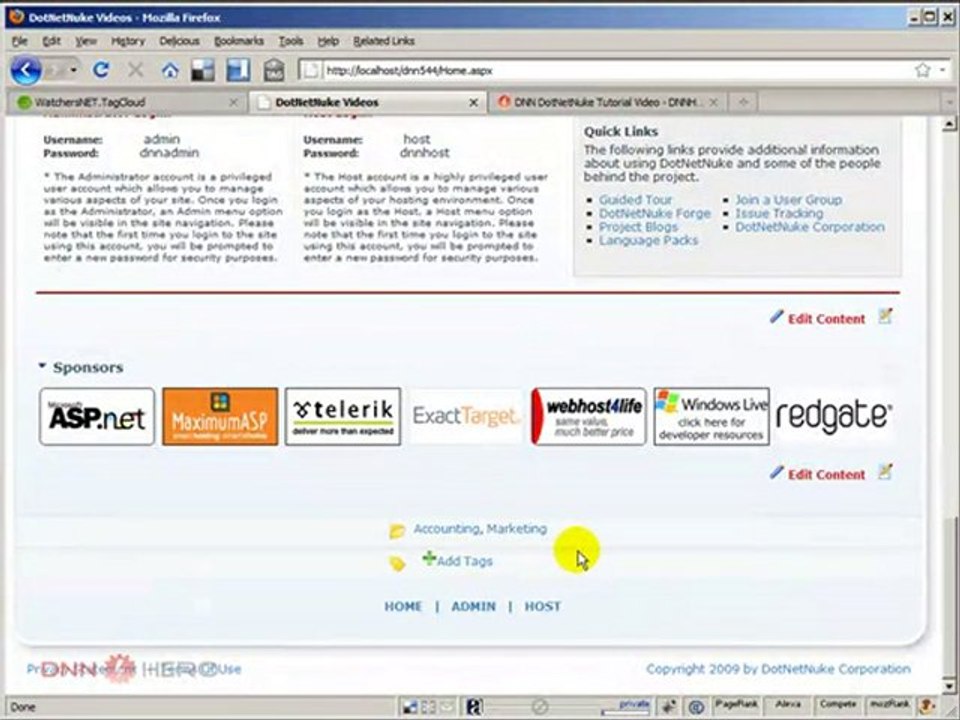 DotNetNuke Tutorial, Taxonomy in use: WatchersNET.TagCloud