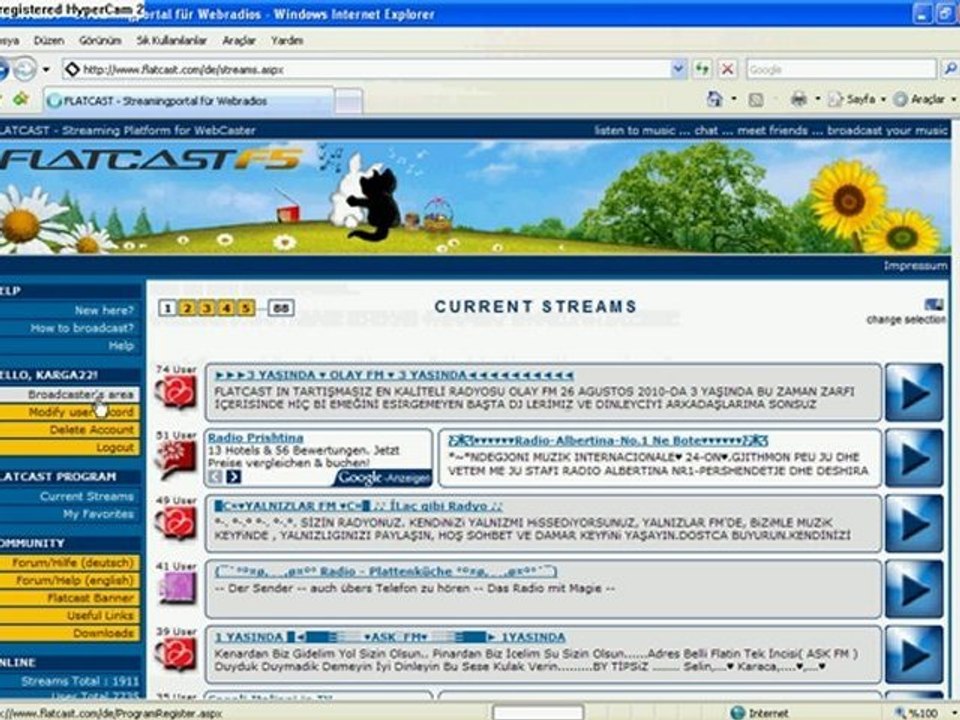 flatcast üyelik alma ve radyo açmak