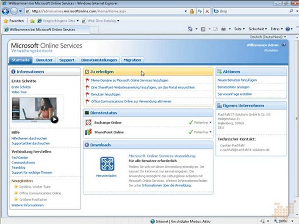 Verwaltungskonsole- Microsoft Online Services